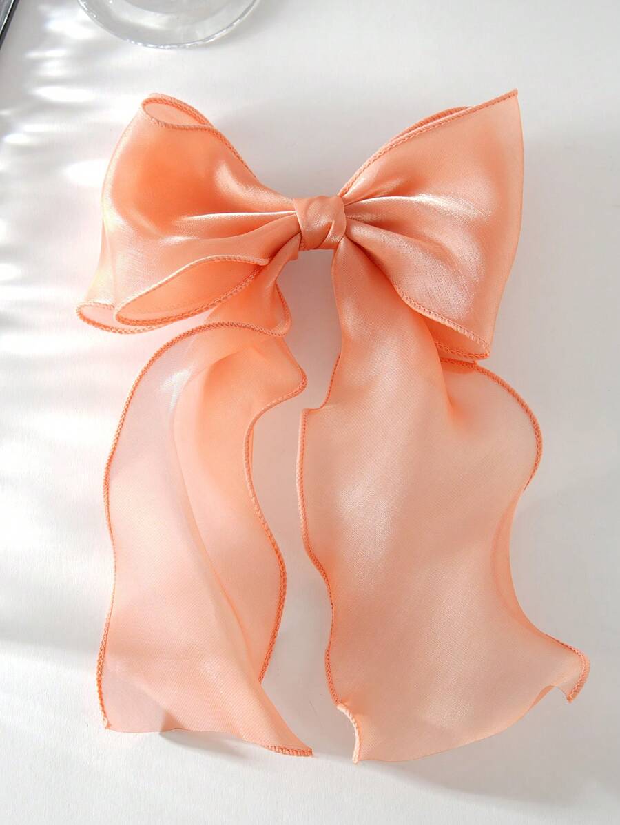 1pc Oversized Iridescent Chiffon Bowknot Ribbon Hair Clip Hairband For Girl