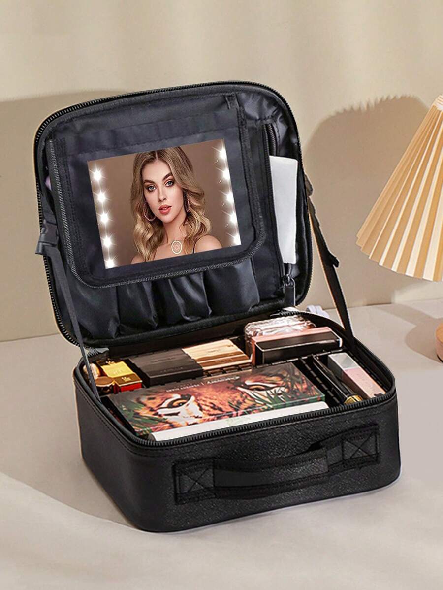 Maletín de maquillaje profesional portátil para artistas de maquillaje, bolso de cosméticos con espejo, impermeable, organizador de gran capacidad para el cuidado de la belleza y las uñas