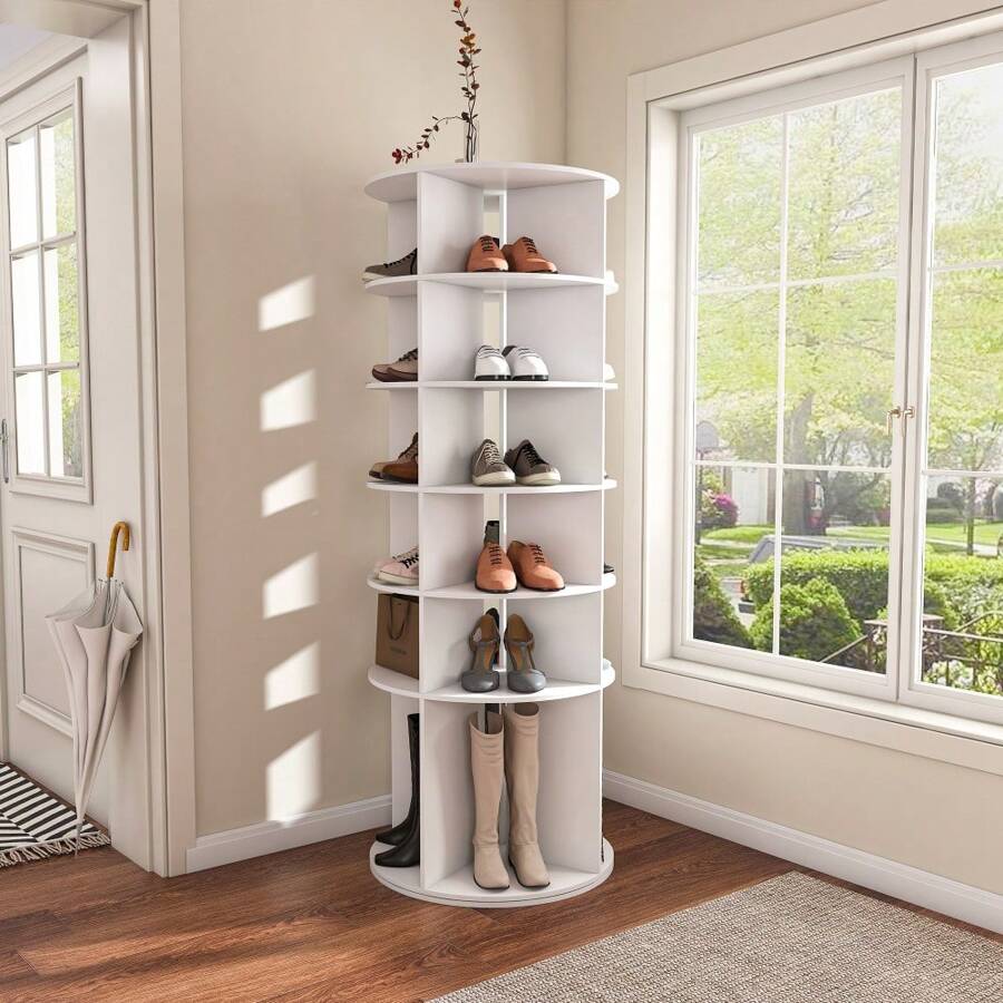 Rotating Shoe Rack Tower, 7-Tier/6-Tier Spinning Shoe Rack, Free Standing 360° Revolving Shoe Organizer, High Bottom Design Shoe Tower Spinning Storage Lazy Susany, Fits 28/24 Pairs Of Shoes
