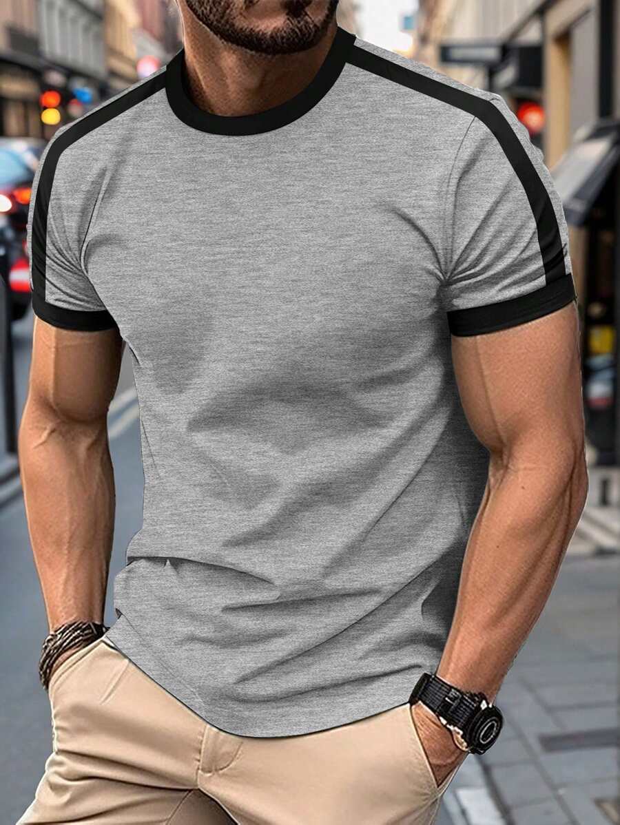 New Summer Men's Short Sleeve T-Shirt, Casual Fashion Sportswear Fitness Office & Home Comfortable Basic Colorblock Top, Outdoor Wear
