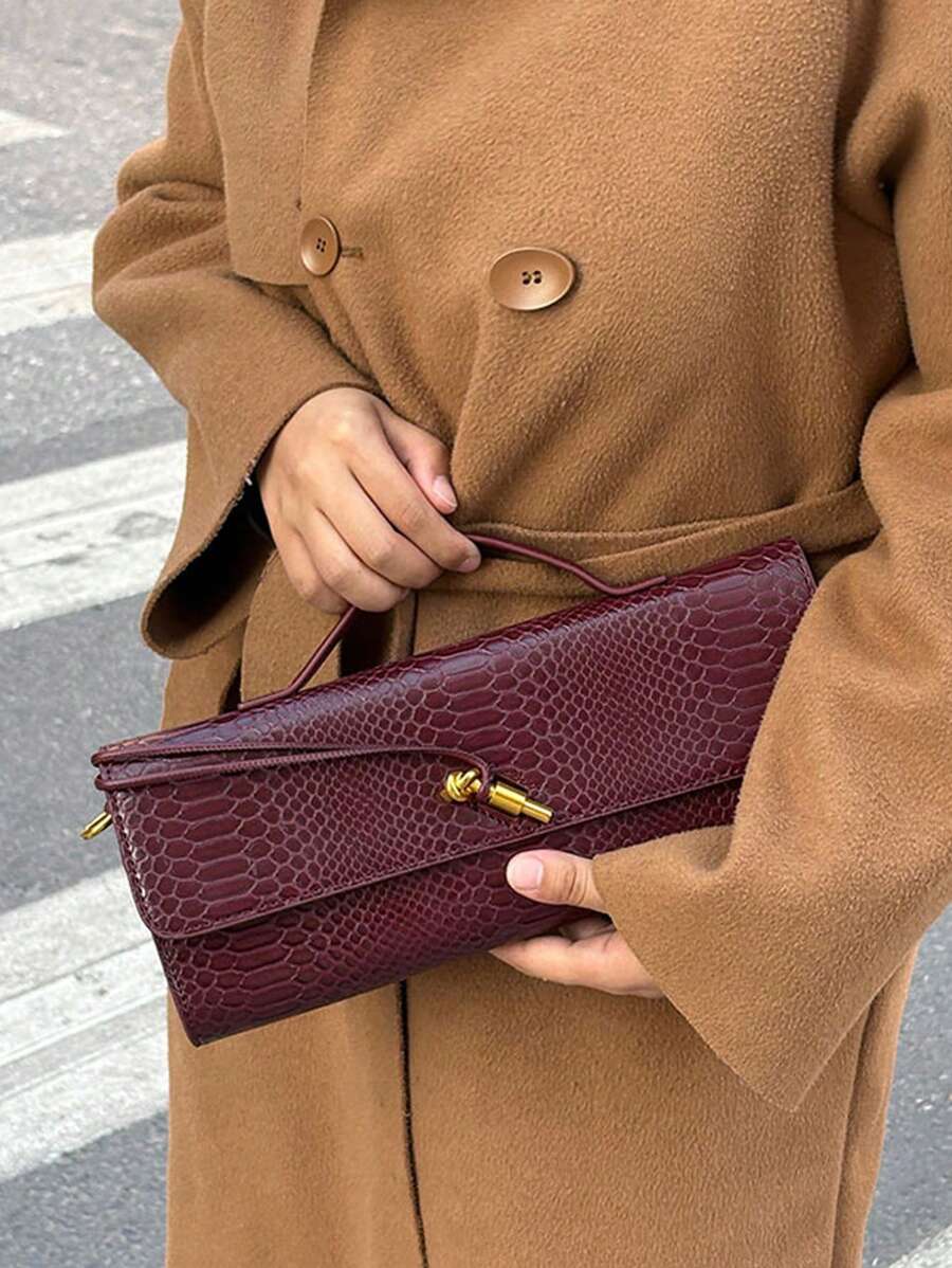 Bolso burdeos, sobre rojo cereza, sobre rojo vino - Nuevo bolso de mano de lujo con estilo europeo y americano, diseño de cocodrilo, bolso tipo sobre, bolso de cena, bolso de hombro, bolso de mensajero