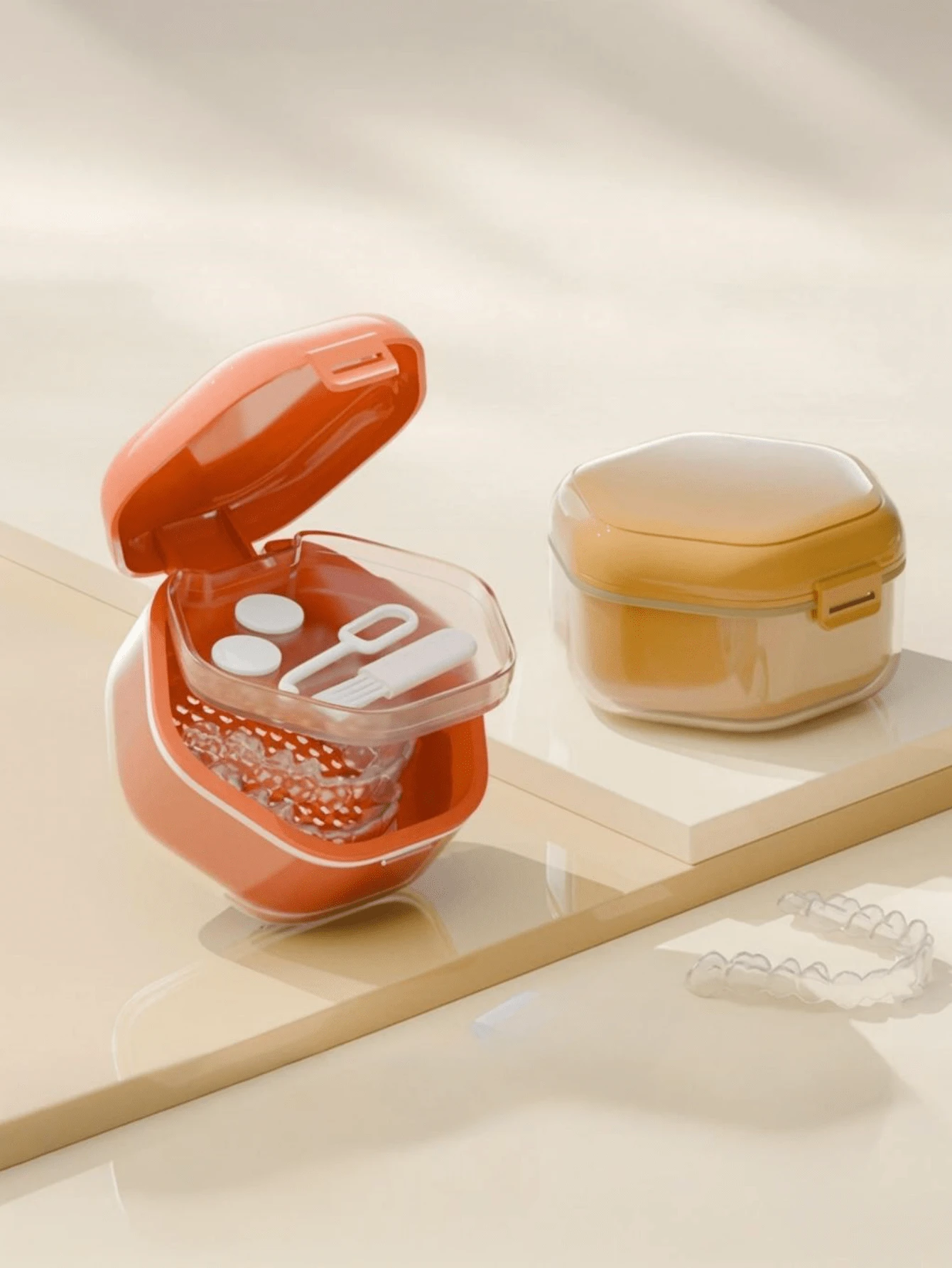 Portable Denture & Invisible Braces Soak Box - Plastic, Professional Oral Care Storage Case (Braces,Tooth Hook, Cleaning Brush Not Included), Retainer Cleaning, Storage Box