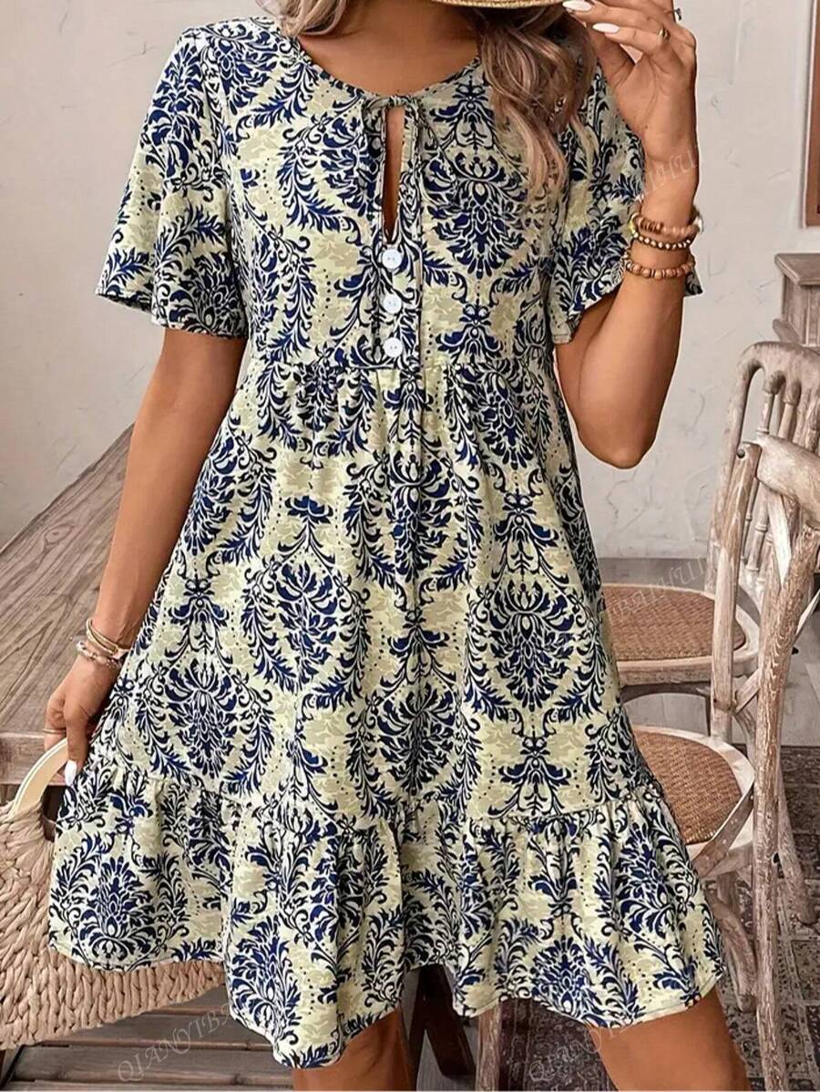Women's Casual Vacation Full Print Short Sleeve Dress