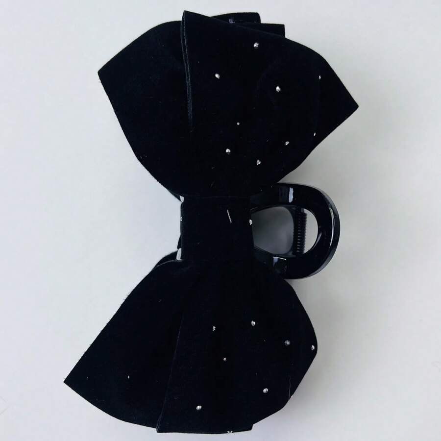 1pc Women's Solid Color Autumn/Winter Velvet Crystal Oversized Double-Layer Bow Hair Clip, Elegant Sweet Fashion For School, Party, Wedding, Daily Wear