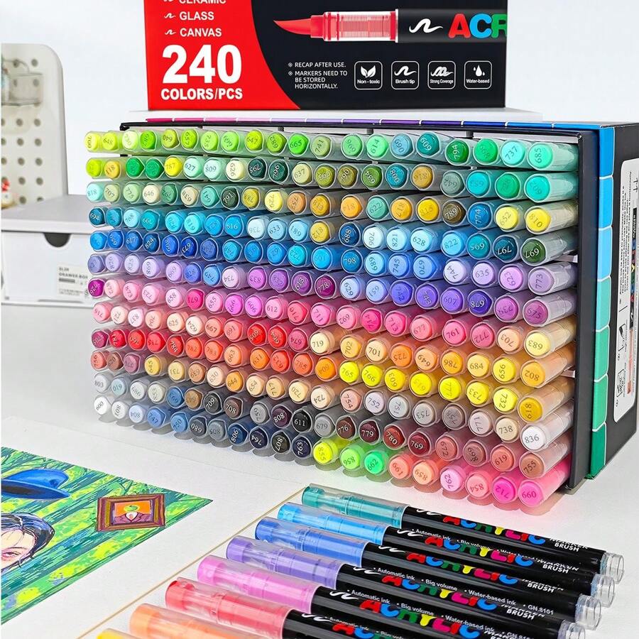 1 Set Multi-Colour Acrylic Paint Soft Tip Pen Stroke Marker Set Multi-Color Waterproof Quick Dry Marker Creative DIY Handbook Painting Graffiti God Poster Handwriting Greeting Card Drawing Pen Art Design Gift Stationery Student Office Hand Drawing Tools Cost-Effective Art Tools