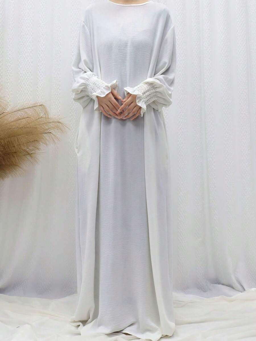 1pc Elegant Casual Solid Color Chiffon Loose Abaya, Suitable For Women's Daily Outdoor Wear, Spring/Summer/Autumn, Muslim Dress