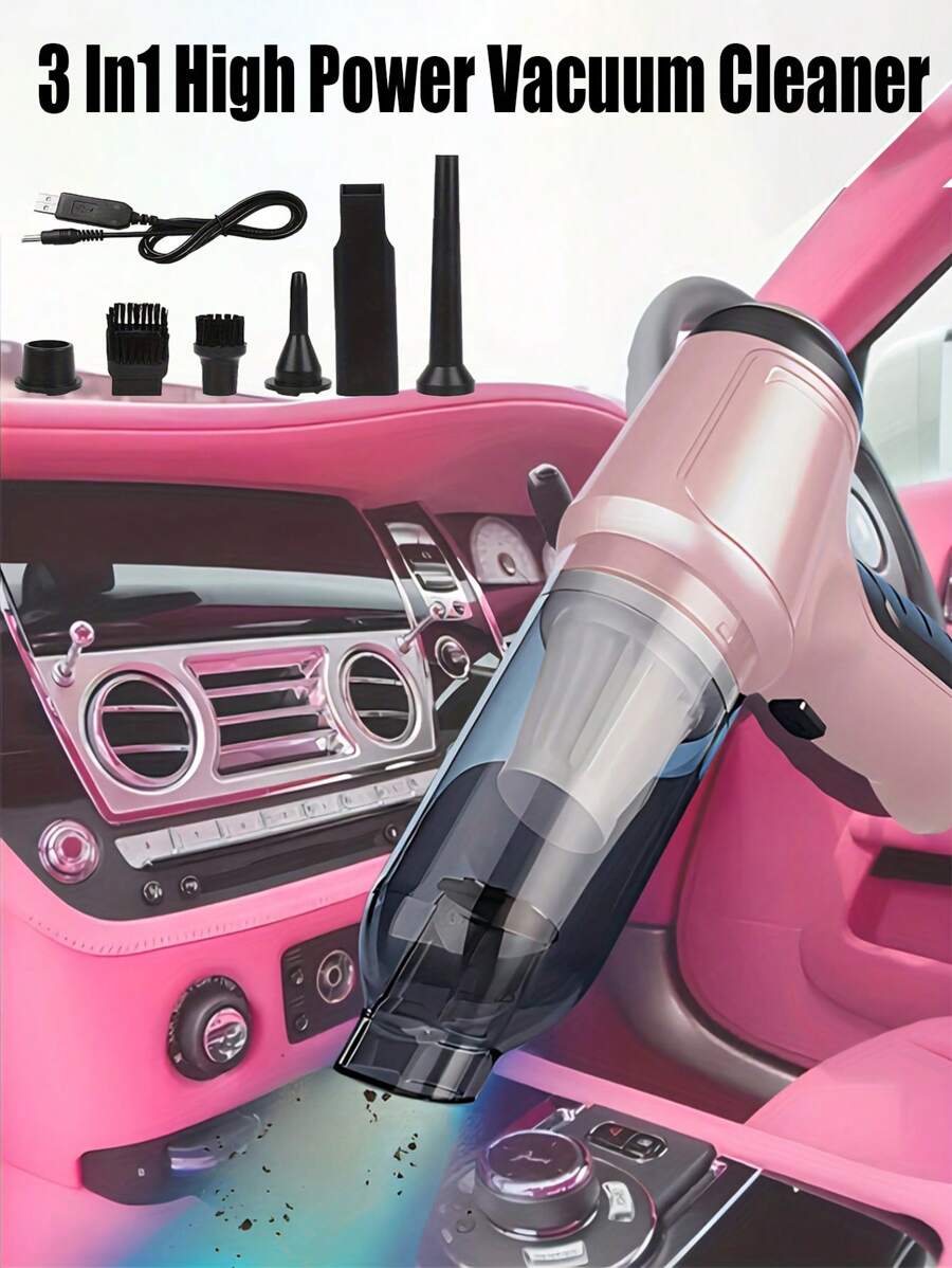 Pink Car Vacuum Cleaner, Super Suction, Super Power, Wet & Dry Cleaning, Desktop Hygiene, Pet Hair, Kitchen Powder, Portable, Mini Handheld