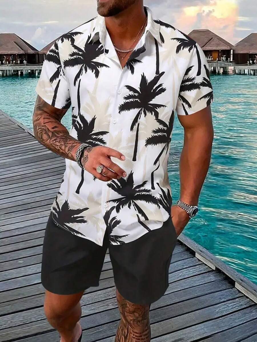 Camisa casual de hombre con estampado, estilo minimalista adecuado para el verano
