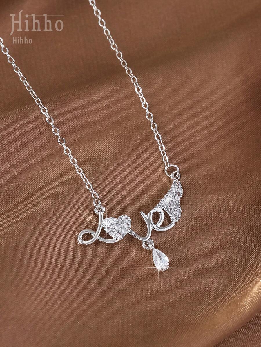 1pc Women Cubic Zirconia Heart Star Necklace, Light Luxury Clavicle Chain, Suitable For Birthday Gift And Daily Wear