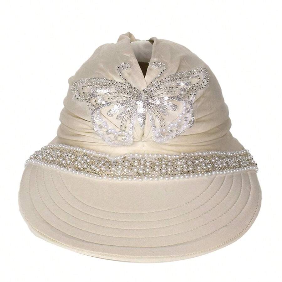 Casual Polyester Embellished Beaded Bow Decor Rhinestone Mesh Top Baseball Cap/Visor Hat For Women, Summer