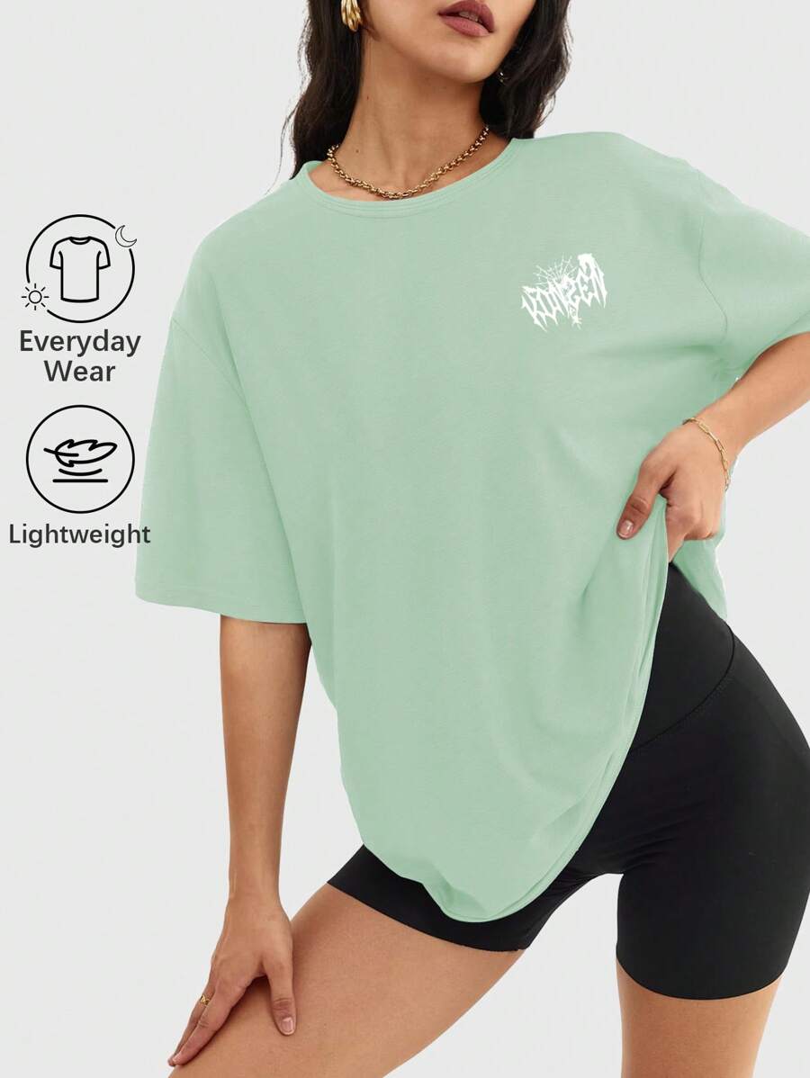 Speed mate Lässiges Damen-T-Shirt mit Spinnen Muster, halbarm, kurz geschnitten, Sommer