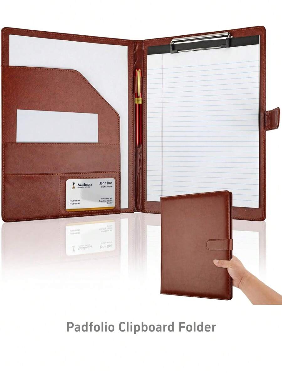 Professional Padfolio With Clipboard, Faux Leather Portfolio Folder Binder, Legal Pad Holder For A4 Letter Notepad, Interview Resume, Writing Pad, Ideal Organizer For Business Office Conference,Back To School,School Supplies