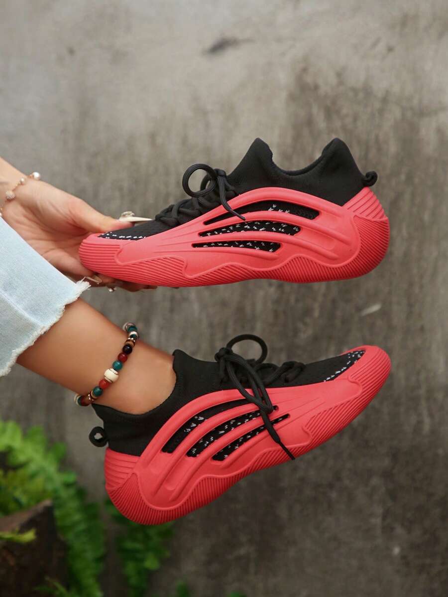 Women's Casual Sport Shoes, Knit Elastic Band Breathable Running Shoes, Outdoor Fitness Trekking Sneakers