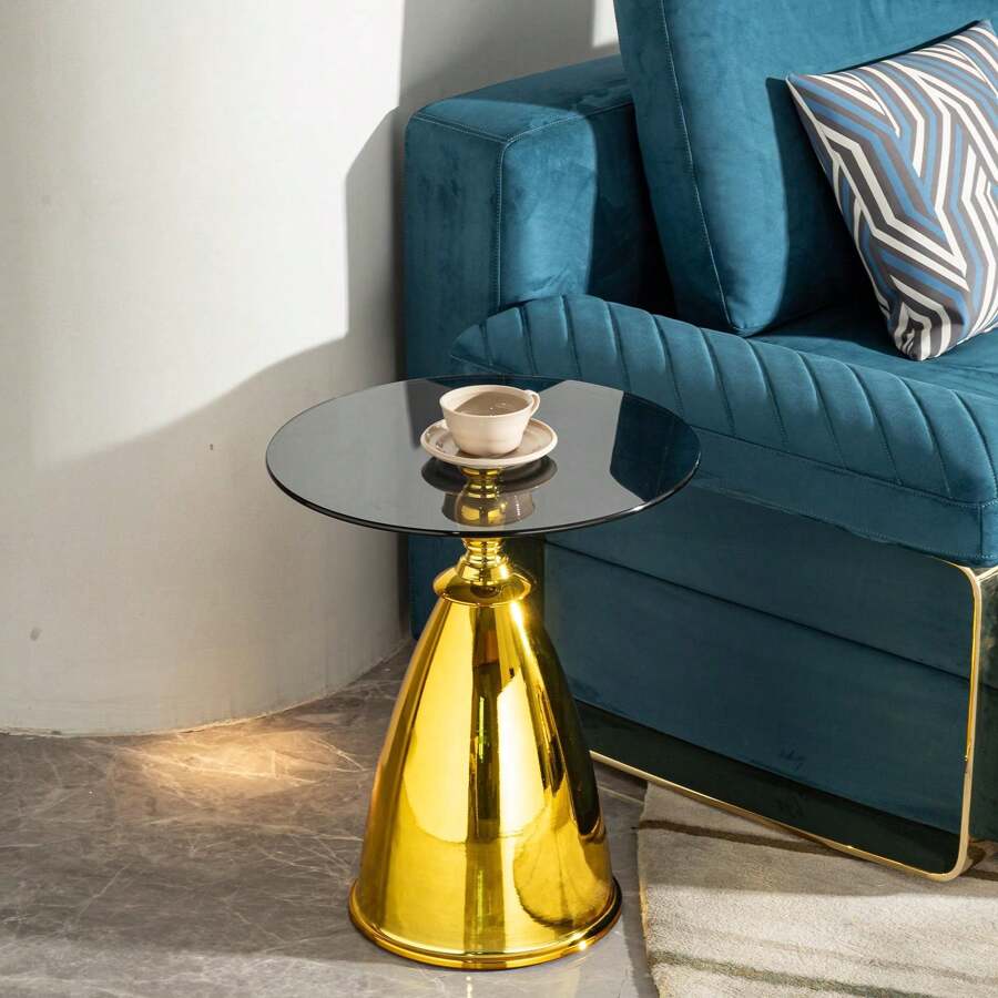 Living Room Small Coffee Table Bed Table Table Side Table Tempered Glass Tabletop Steel Leg