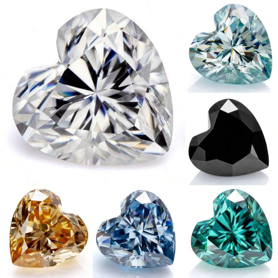 2pcs Wholesale Moissanite Heart Cut VVS1 Clarity D Color Black, Champagne, Green, Sea Blue Diamonds For Jewelry Setting