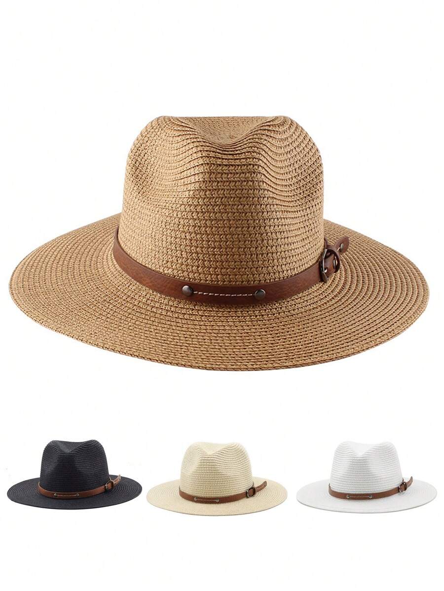 Nouvelle casquette à visière, chapeau plat de style rétro français pour homme, protection solaire pour les voyages à la plage d'été, grand bord de couleur unie, chapeau en polyester bohème coupe-vent avec protection UV, printemps/été