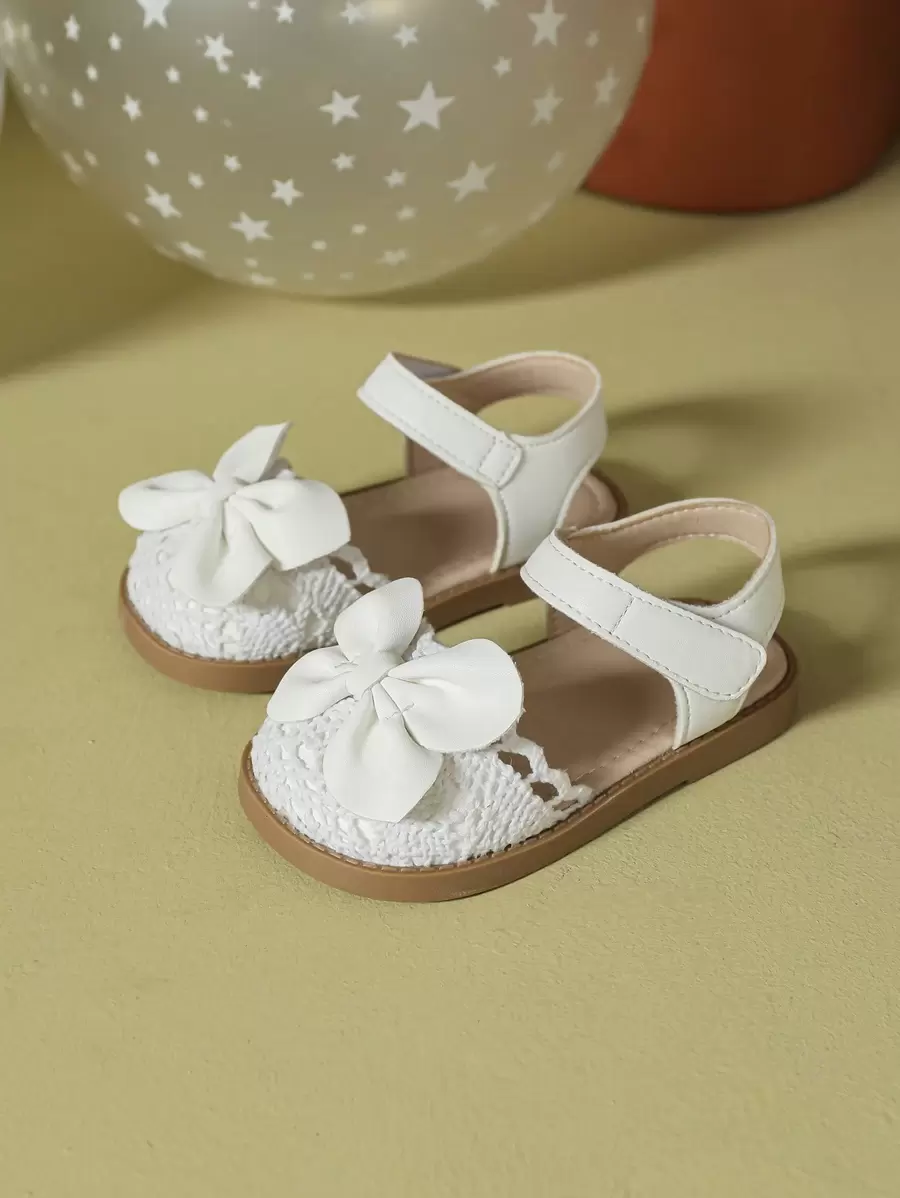 Girls Woven Summer Sandals, New Fashionable Bow Decor Cute Flat Shoes