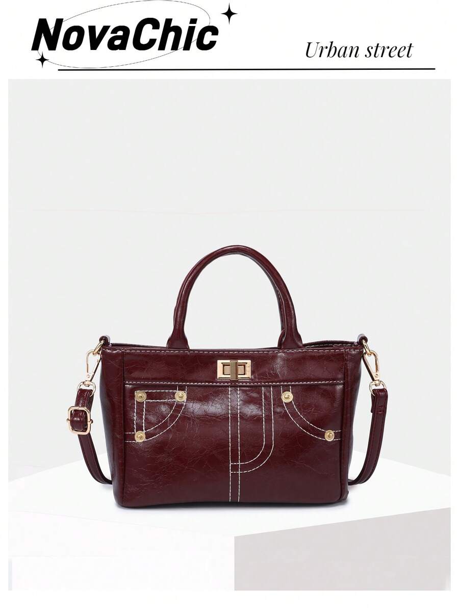 1 pieza Bolso de motocicleta envejecido con remaches y hebillas, estilo vintage años 2000 punk biker para mujer, con múltiples bolsillos, asas superior y cruzado, adecuado para cualquier temporada, para cena, cita, fiesta, escuela, viaje, compras, estilo Y2K, steampunk, gótico, estrafalario