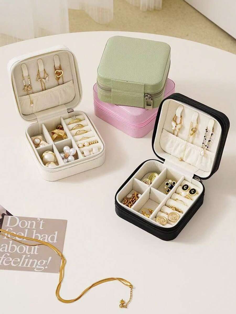 1pc Portable Minimalist Jewelry Storage Box, Travel Jewelry Case For Rings, Earrings, Necklaces
