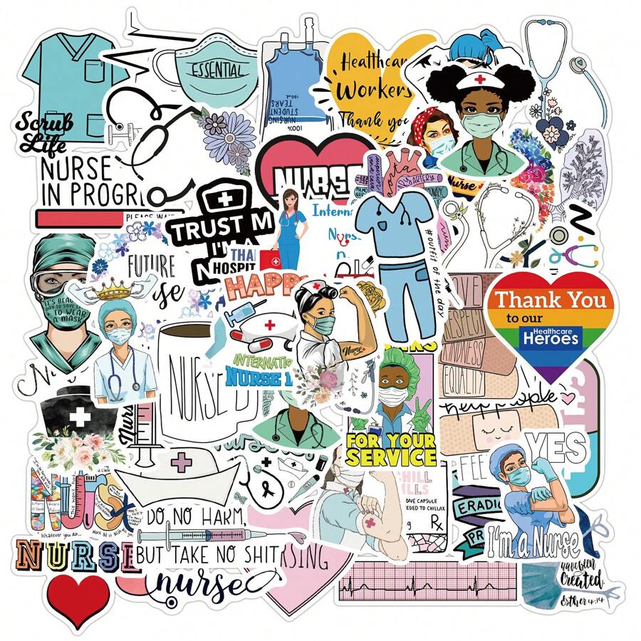 50 stuks verpleegstersstickers grappige verpleegstersstickers stickers voor verpleegkundige geschenken esthetische verpleegstersdag vinyl waterdichte stickers esthetische laptopstickerpakket skateboardstickers waterflesstickers notebookstickers
