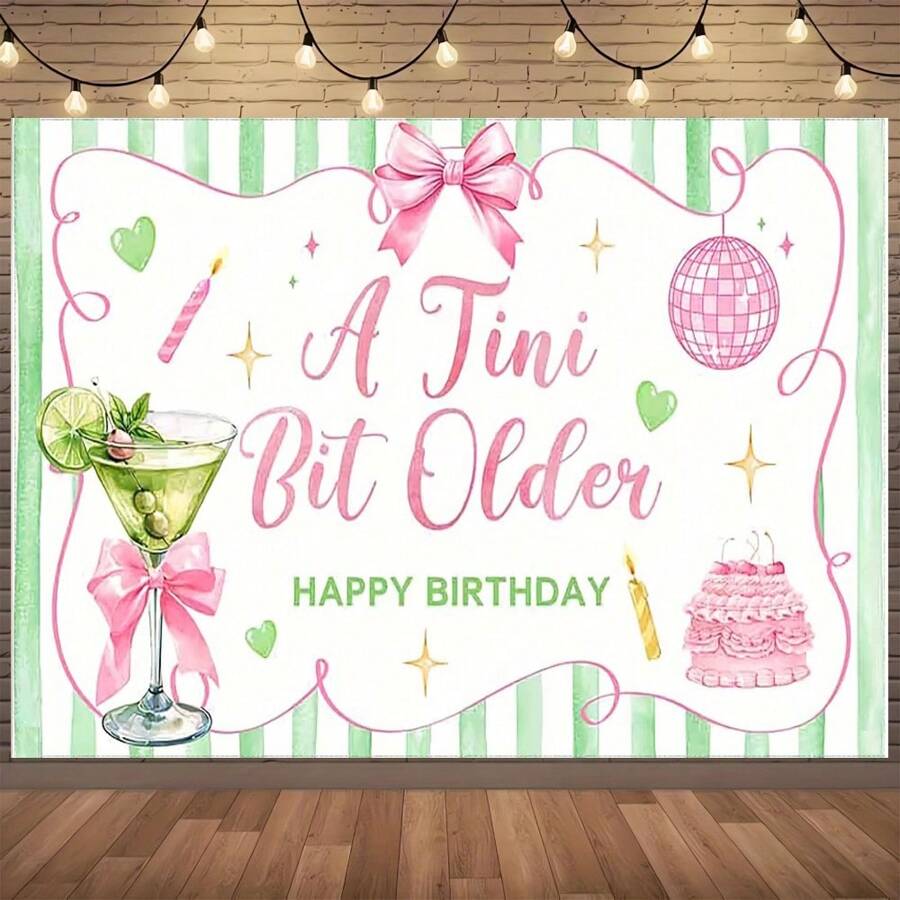 1PC A Tini Bit Older Theme Cocktail Pink Bow Backdrop, Birthday Cake Party Decoration. Multi-Size, Multi-Purpose Party Backdrop Cloth For Men And Women - Universal Decoration For All Seasons, Indoor And Outdoor Decoration, Photography Studio, Garden Decoration, Party Decoration And Phone Booth.