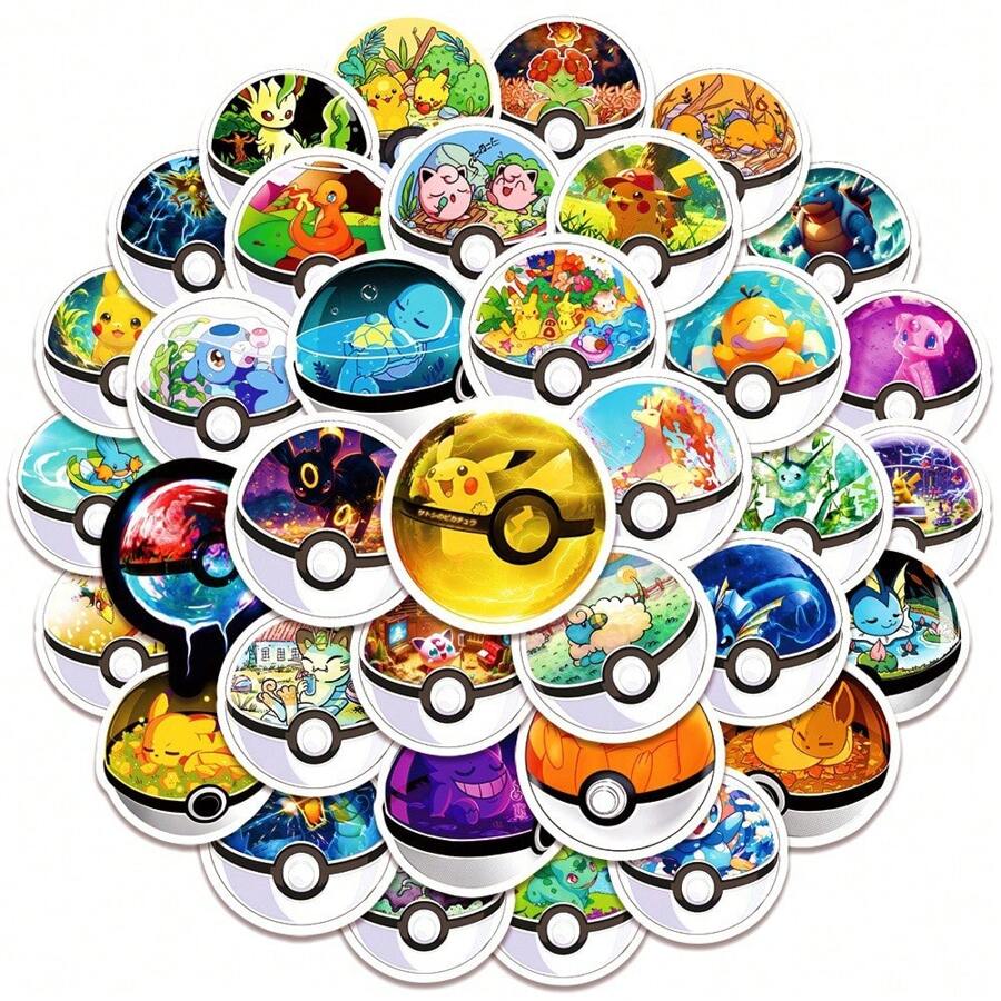 pokemon 50PCS Kawaii Pokemon Ball Pikachu Stickers Cute Decals Kids DIY Decoration Skateboard Phone Laptop Bike Fridge PVC Waterproof Graffiti Toys,School Supplies,Back To School