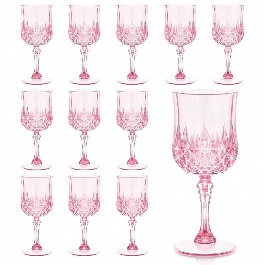 1/3/6/12/24 pièces Verres à vin en plastique réutilisables vintage gaufrés, coupes à champagne robustes, verres à jus convenant pour les fêtes et les mariages