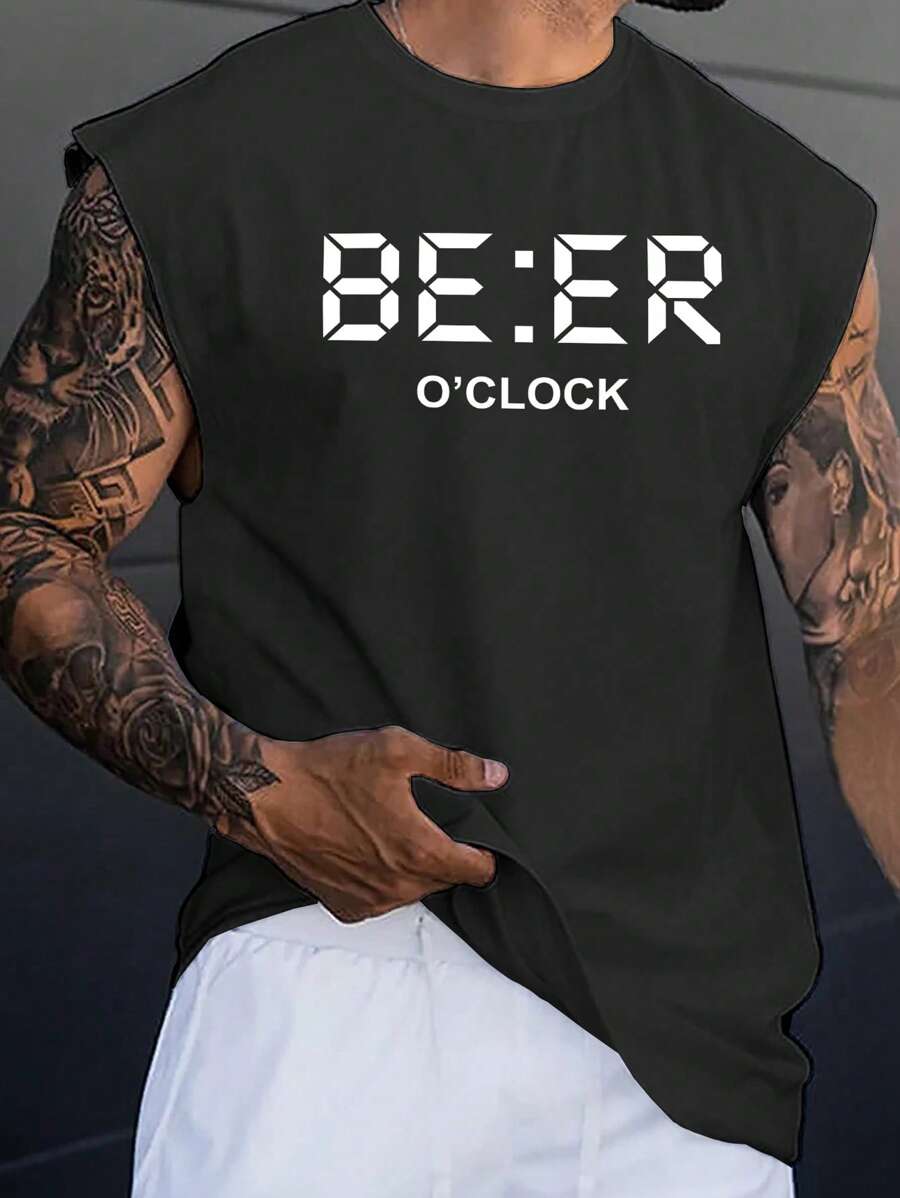 Plus Size Men's Solid Color Crew Neck Casual Loose Fit Tank Top