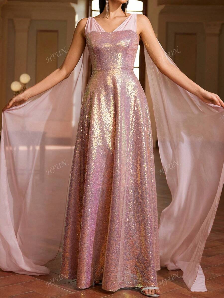 Women Elegant Romantic V-Neck Party Dress, Wedding Guest Dress, Formal Dress, Evening Dress, Gown