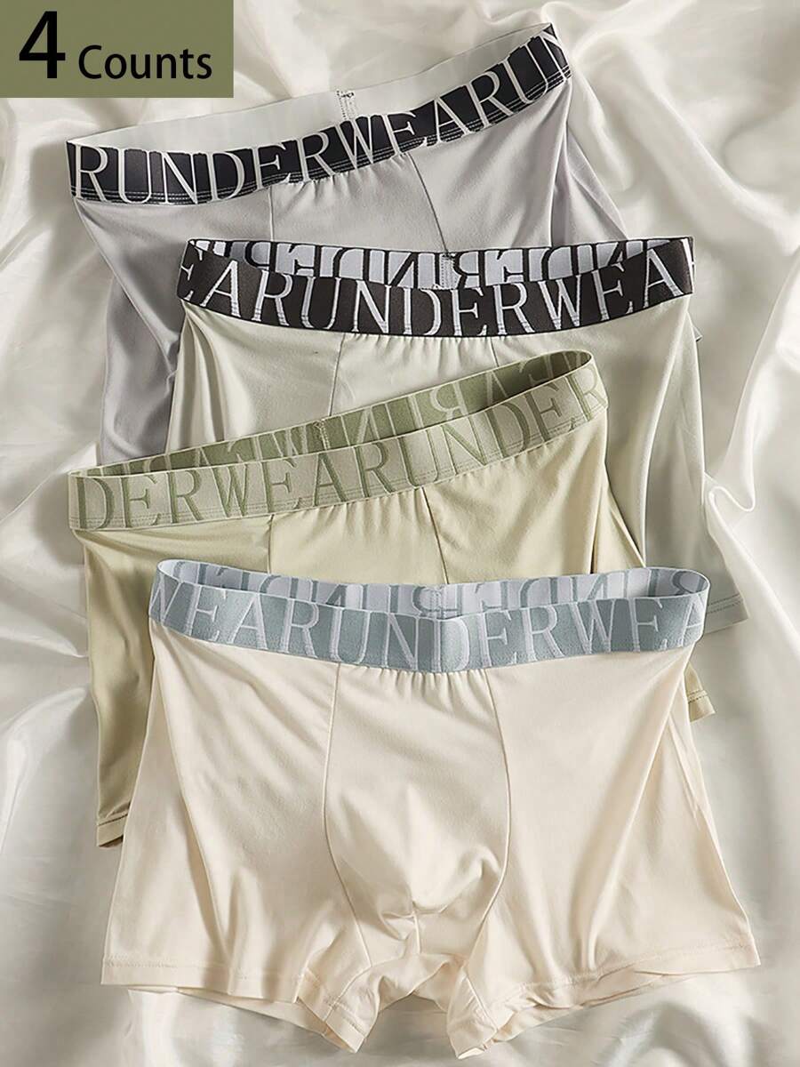 4pcs Men's Letter Print Briefs, Soft & Comfortable Men's Boxer Briefs, Men's Underwear