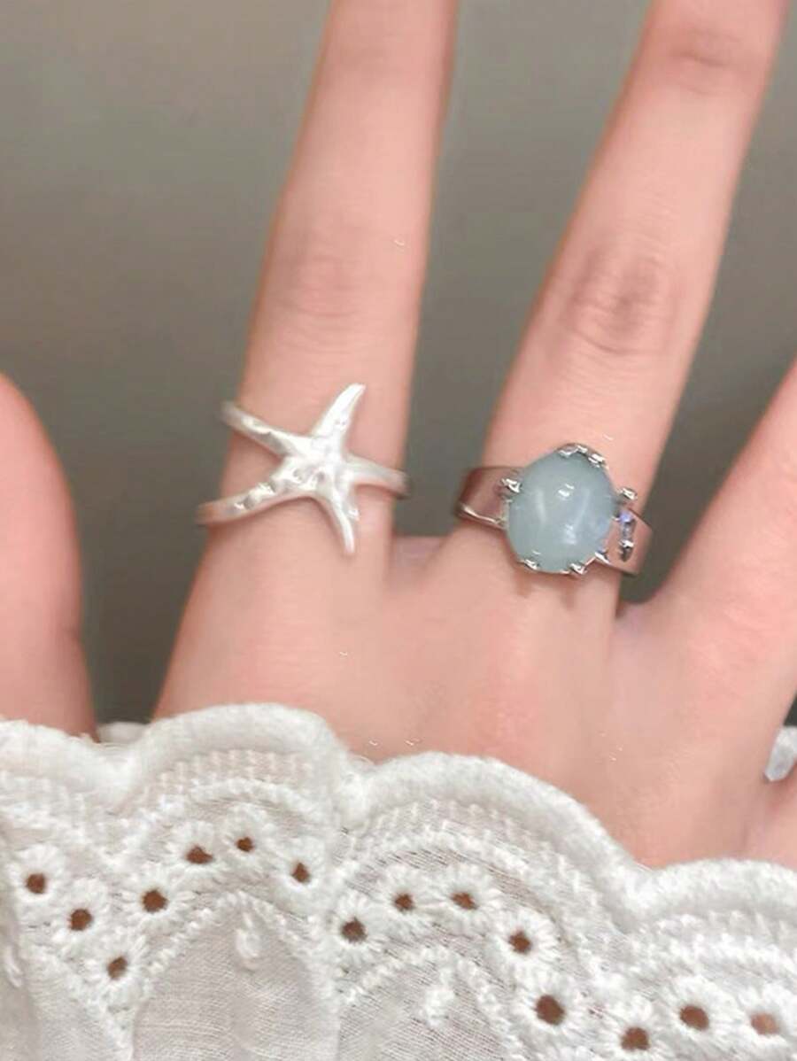 1pc Starfish Open Ring For Women, Exotic Fashion Adjustable Finger Ring, Accessory