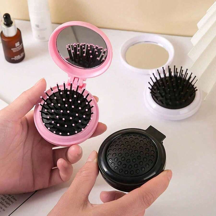 1pc Portable Massage Comb Folding Mirror Travel Hair Brush Mini Air Cushion Comb