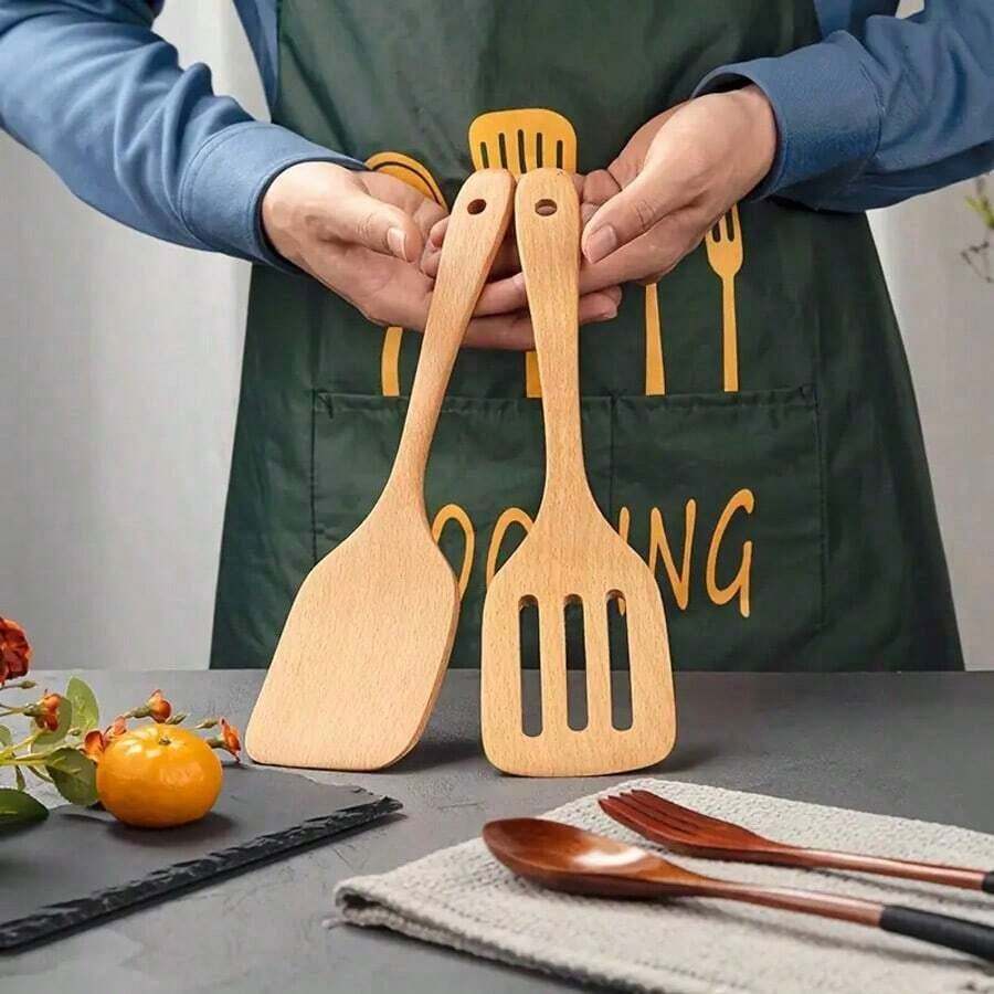 1PC Minimalist Kitchen Utensils - Non Stick Wooden Shovel And Slotting Sharpener With Elegant And Natural Design, Smooth Surface, Multi Purpose, Space Saving, Handmade Classic Style, Eternal Cooking Feeling, Gift For Kitchen Workers, Rural Style