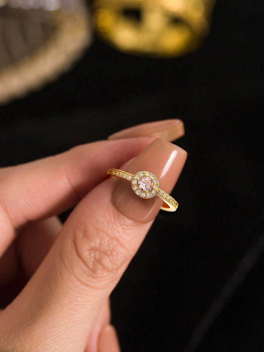 Stylever 1 Stück 925 Sterling Silber Ring mit pink rundem Mikro-Zirkonia für Frauen, Alltagsdekoration, Partyzubehör, hochwertige Damen-Schmuckgeschenkring