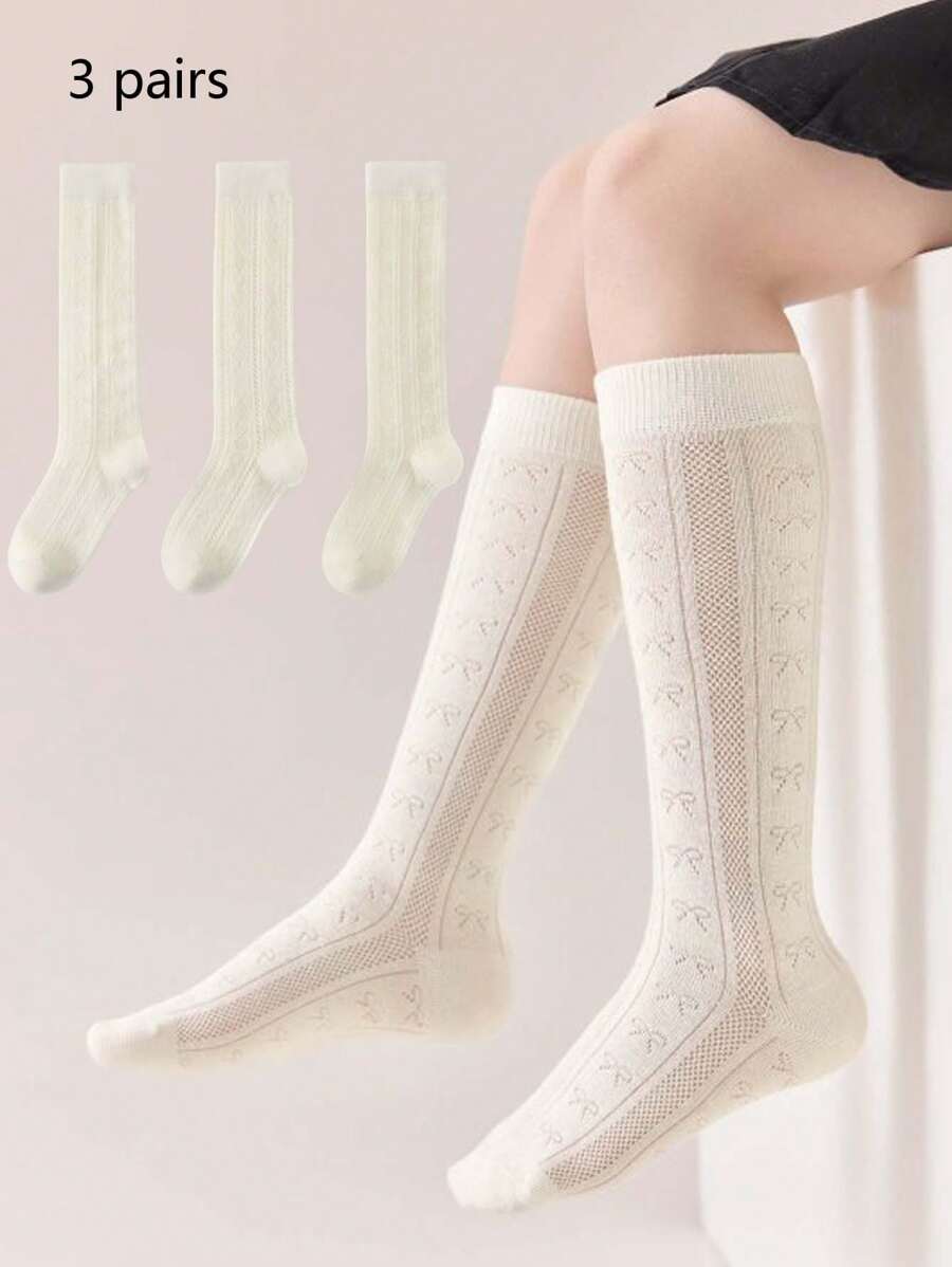 3 pares de calcetines medianos con estilo de princesa, corazón y lazo, cómodos y versátiles para estudiantes