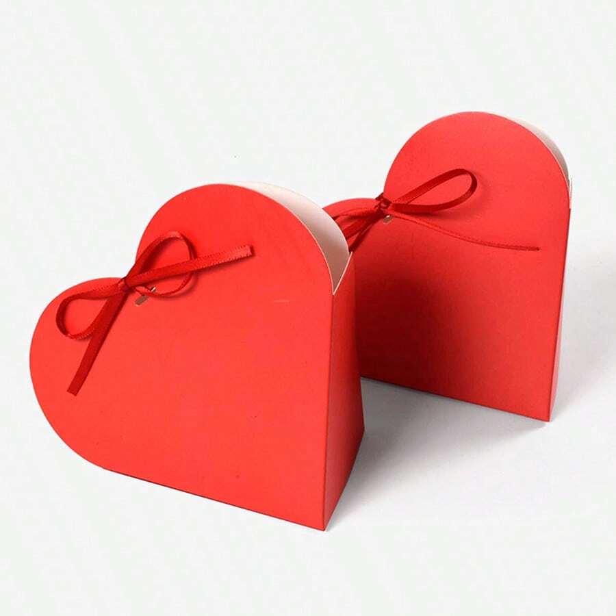10 piezas Cajas de embalaje de papel en forma de corazón de doble cara color rojo, cajas de regalo plegables con diseño de amor para bodas y fiestas, embalaje creativo para dulces y repostería