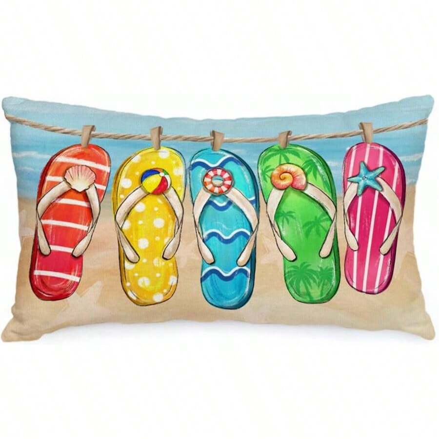 1PC Fronha de Verão 12x20 Polegadas Flip Flop Decorativo Tropical Praia Sutter Fish Farmhouse Fronha Sazonal Decoração Sofá Casa Único Lado Sem Núcleo de Almofada