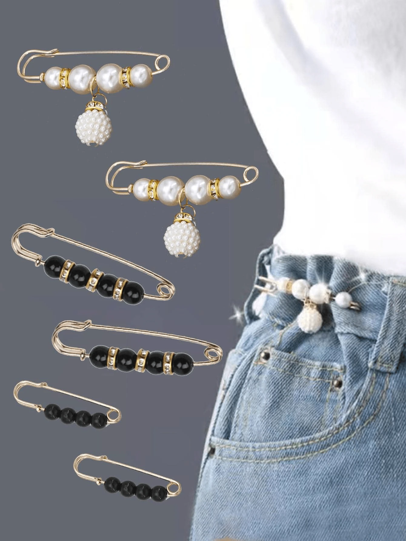 1 set de 2/3/6 boucles de gaine de taille, boucles de rallonge de taille décorées de perles, épingles de taille en alliage de zinc