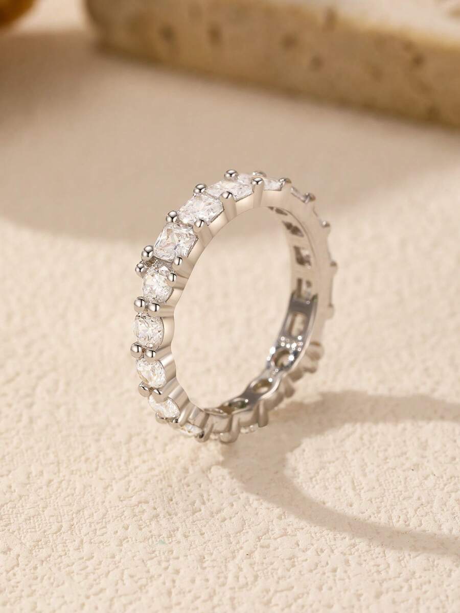 MODIAN MODIAN 925 Sterling Silber Luxus asymmetrischer geometrischer Zirkonia Ewigkeitsring für Frauen Hochzeit Verlobung Feiner Schmuck