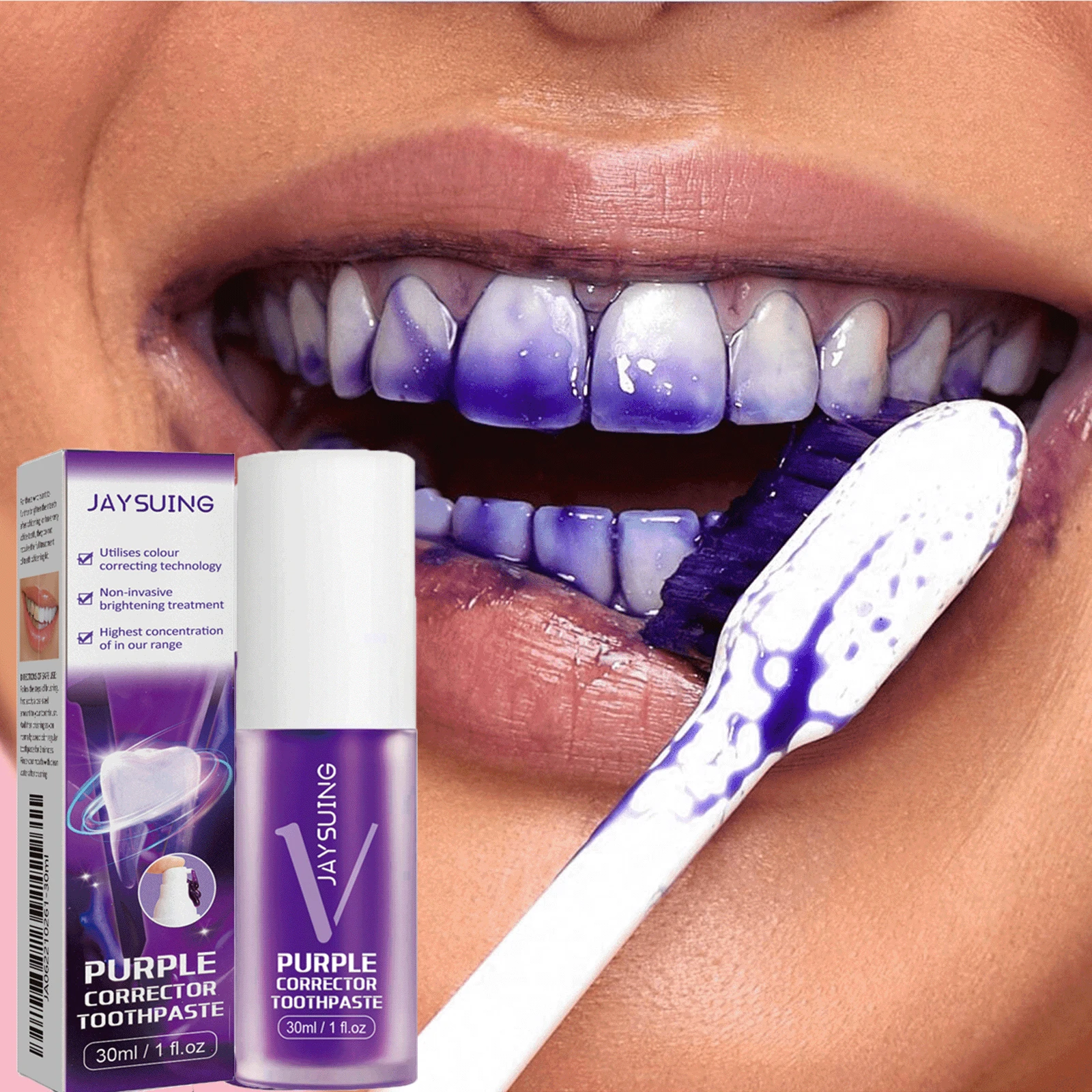 30ml Purple Whitening Toothpaste For Removing Stains And Yellowing Teeth,Eliminating Bad Breath,Personal Care Cleaning Toothpaste,Care For Gums,Travel Portable, Home Whitening, Deep Clean Formula For Fresh Breath