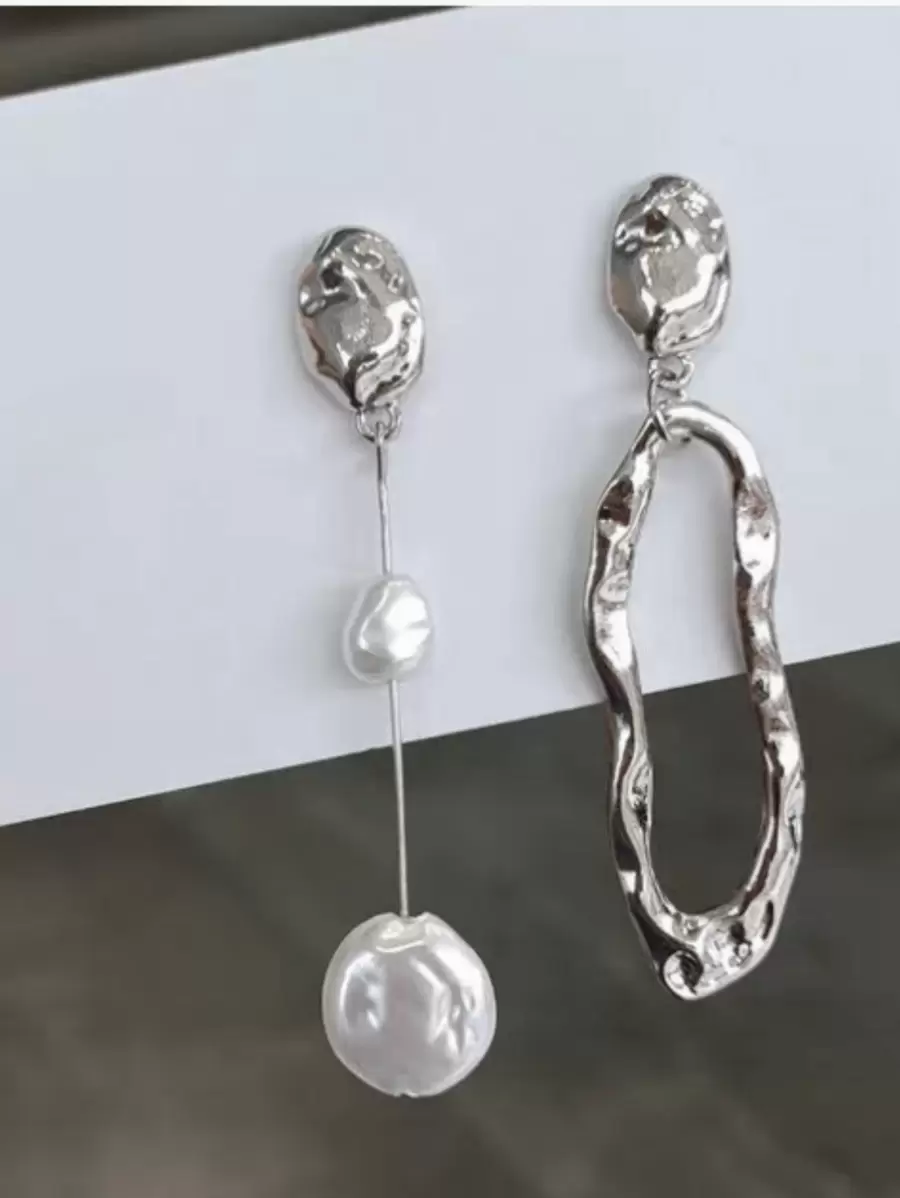 1 Pair Gold Asymmetrical Geometric Stud Earrings With Pearl Hollow Pendant Earrings, Fashion Earring Sets