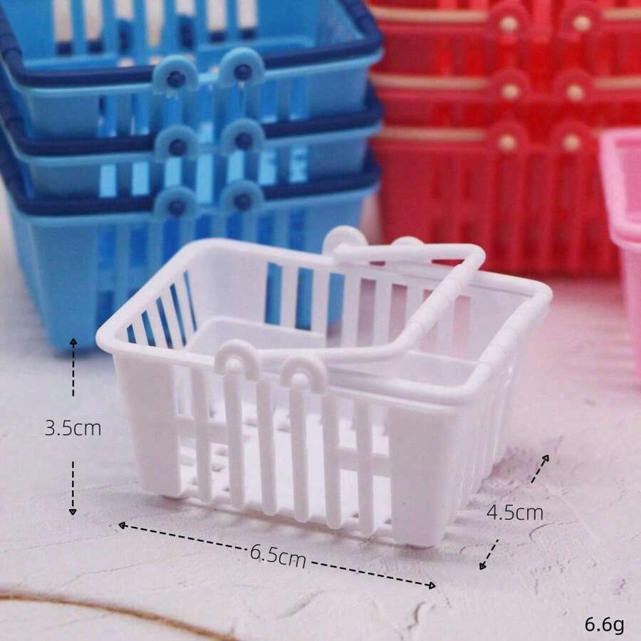 1pc Miniature Plastic Rectangular Shopping Basket Accessory, Random Color Dolls House Play Food Toys Micro Scene Supermarket Prop