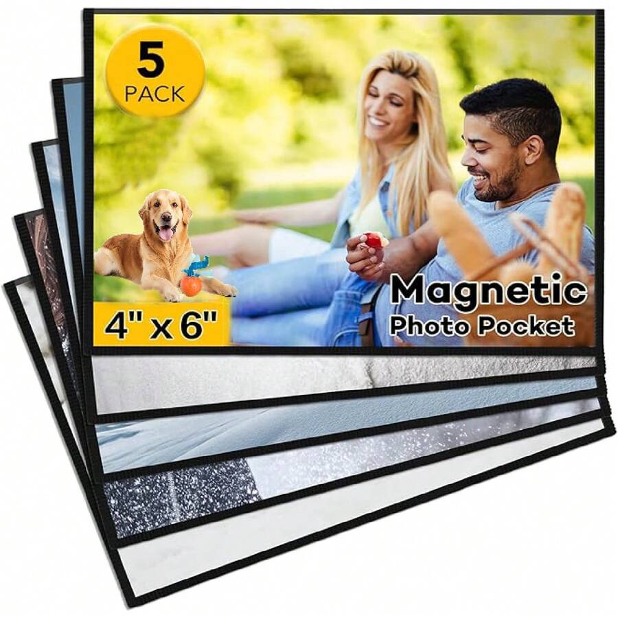 5pcs Magnetic Photo Frames For Refrigerator - 4x6 Inch Black Magnetic Picture Frames, Perfect For Displaying Photos, Notes & Artwork, Durable & Easy To Use