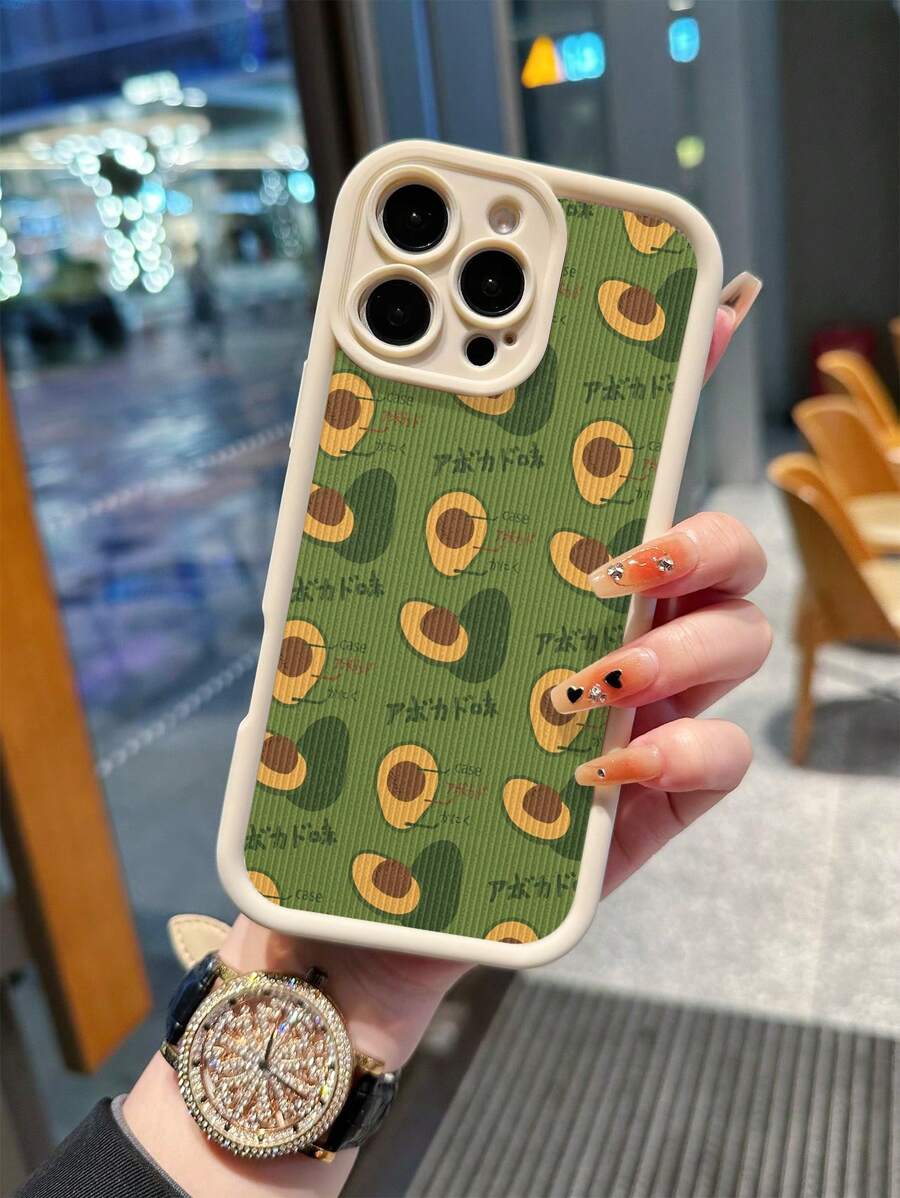 1 pieza Funda de teléfono con tacto, diseño vertical a rayas, ilustración de aguacate dibujada a mano bonita, carcasa suave de TPU blanco a prueba de golpes compatible con iPhone 16, 15, 14, 13, 12, 11 Pro Max/Redmi/Infinix/Vivo/OPPO/Honor