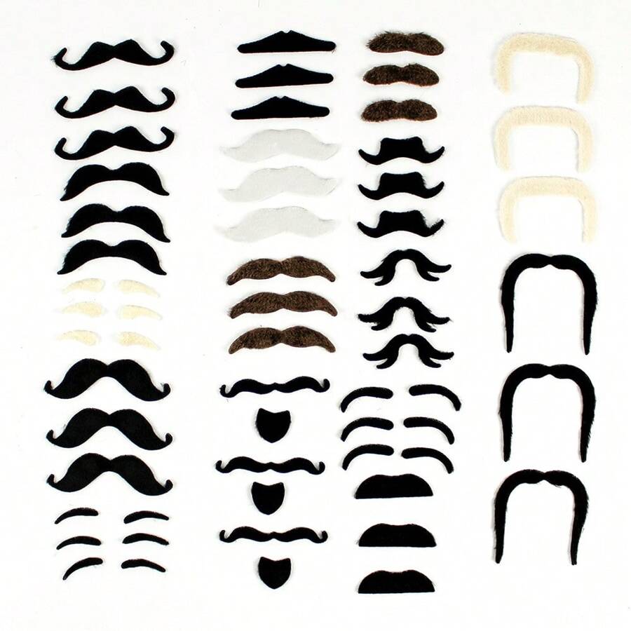 2/6/7/12/48pcs Party Dress Up Props - Lareth Fake Beard Simulation Beard, Goose Yellow Eyebrow Beard, Fake Beard Props, 48 Artificial Beard Party Supplies, Handlebar Mustache Dress Up Beard Headpiece Photo Props
