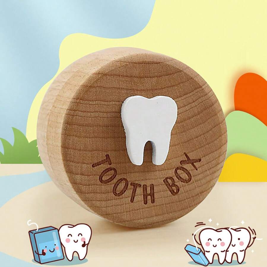 1 pieza Caja de dientes de madera linda para bebé, caja para guardar los dientes del bebé niña, caja de dientes redonda de madera maciza para bebé niño, caja de joyería, caja de almacenamiento, recuerdo para bebé, caja para recolección de cabello fetal y cordón umbilical, un regalo memorable que los padres pueden dar a sus bebés para una hermosa infancia