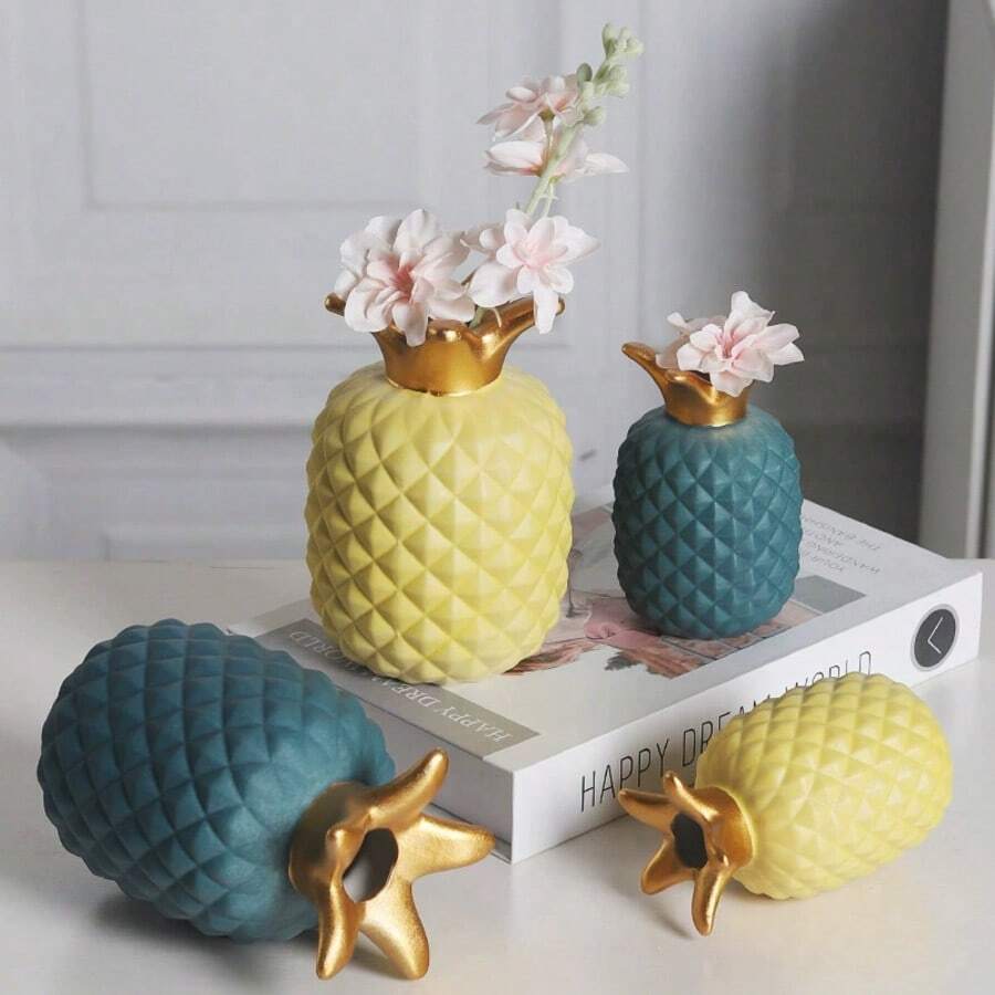 Decoración de piña de cerámica ornamental y creativa para el hogar, la entrada, la sala de estar - Color dorado, decoración de boda, centro de mesa, decoración de mesa, fiesta