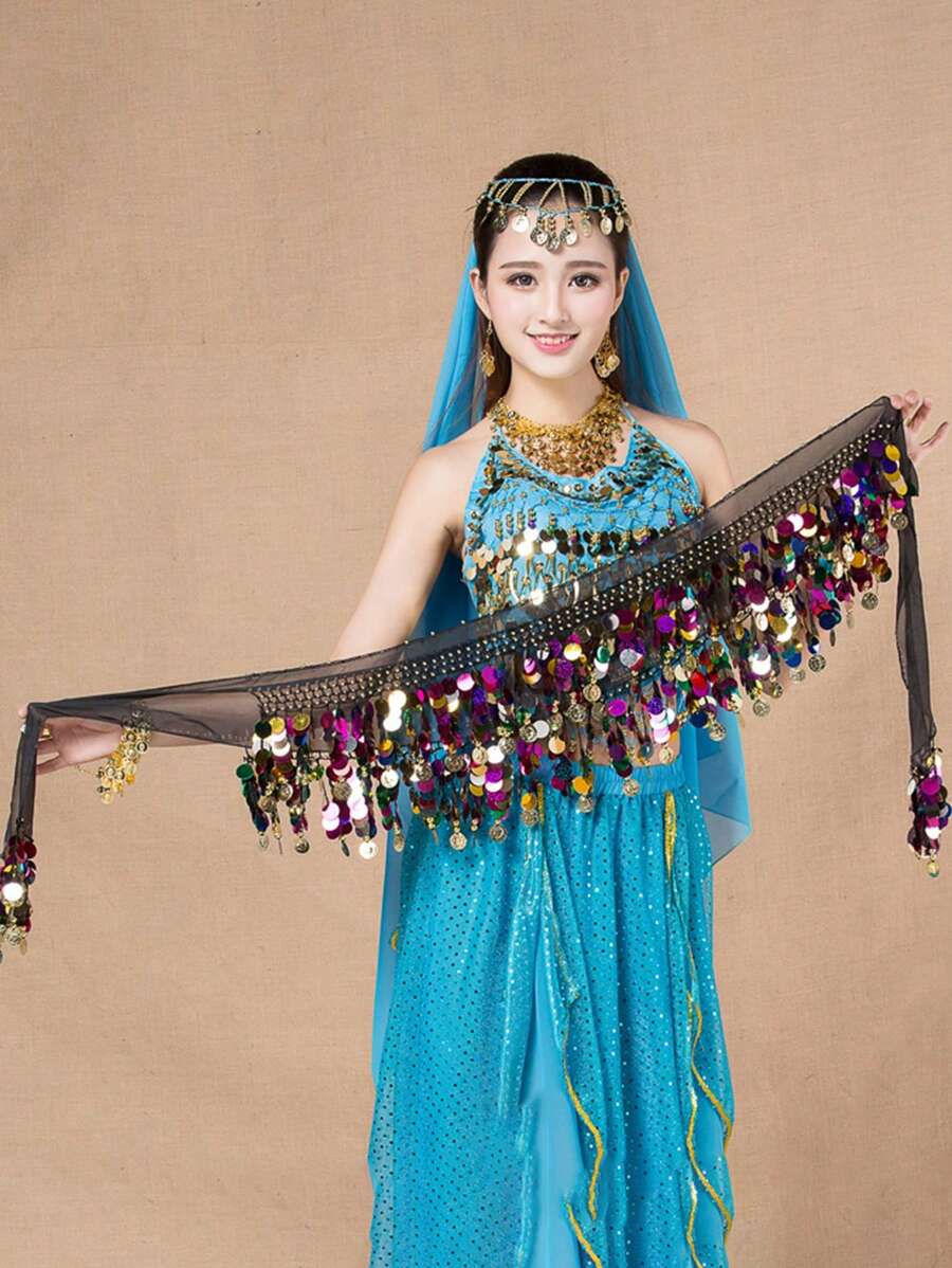1pc Belly Dance Sequin Waist Chain, Dance Performance Costume, Colorful Disc Waist Belt, Belly Dance Hip Scarf For Dancing Summer, School
