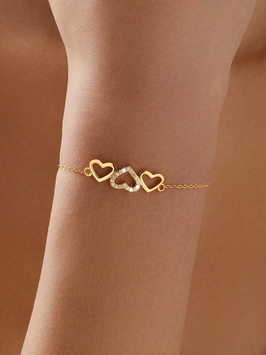 1 pieza Pulsera de plata de ley 925 con diseño de corazón hueco y circonita, adecuada para que las mujeres la usen en citas, como accesorio diario y en ocasiones especiales. Hermoso regalo para mujeres en el Día de la Madre, festividades especiales y aniversarios