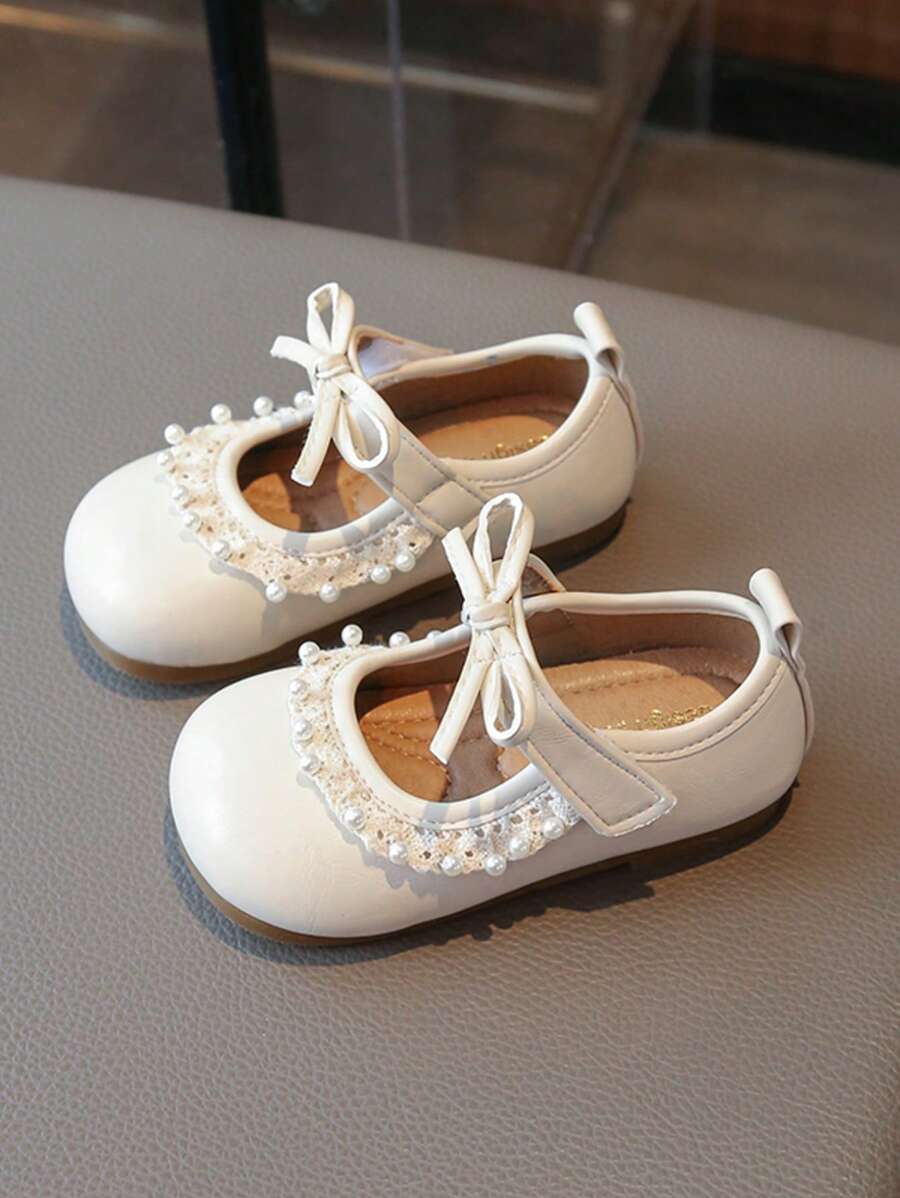 Girls Pearl Princess Shoes, Solid Color Little Leather Shoes, Fashion Flats For Performances, Spring/Summer 2025